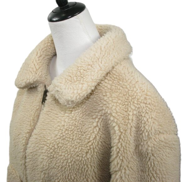 Thread & Supply Cream Sherpa Zip Front Teddy Jacket Size Medium - Picture 2 of 6